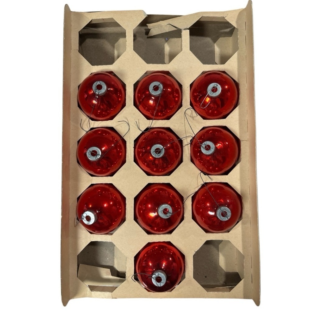 Vintage Coby 2.5" Red Glass Balls Christmas Ornaments Jumbo Pack Box of 10